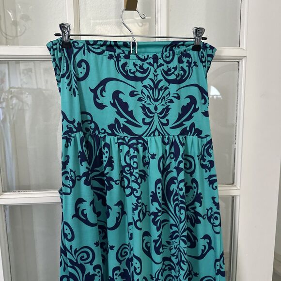 Strapless Maxi Dress Turquoise & Navy Blue Womens Large Pockets - Picture 7 of 10